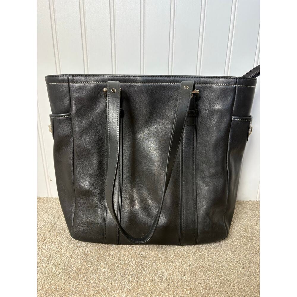 Vtg Coach Hamptons Black Leather Tote Bag - Picture 4 of 8